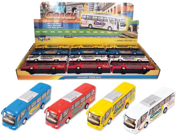 KINSFUN – COACH TRAVEL (Bus) – Modellino cm18 c/porte apribili – c/pull-back and go In espo da 12pz (57x26cm)…x12…x48